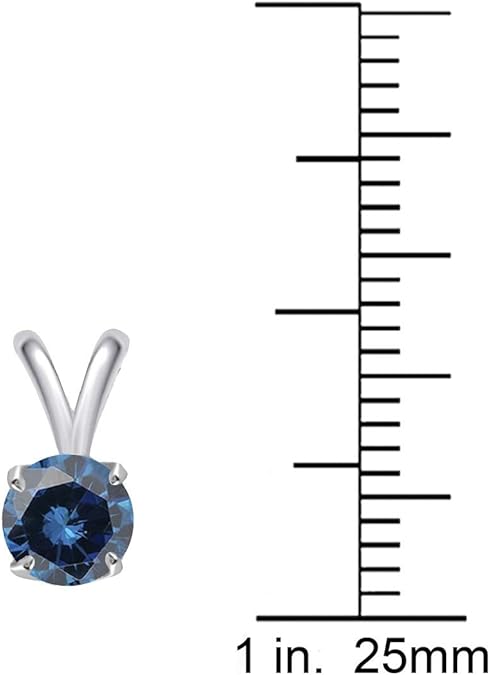 AoneJewelry 0.40 CT Round Blue Diamond Solitaire Pendant In 14K White Gold, Best Valentinesday Gift