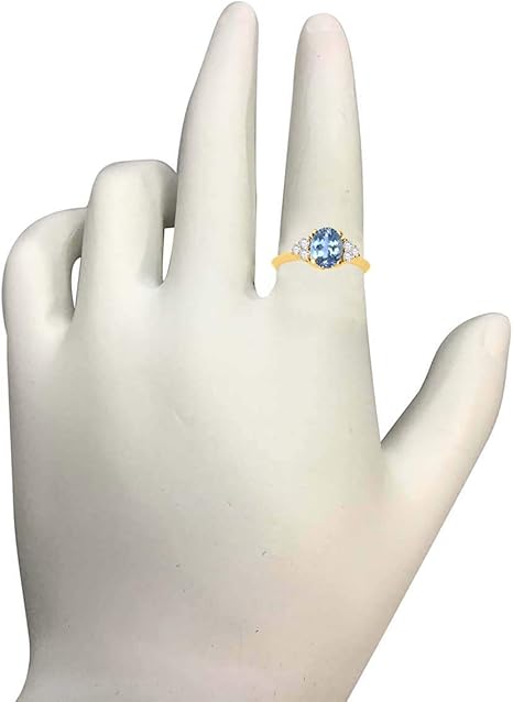 1.55 Carat Blue Topaz & Diamond 10K Yellow Gold Gemstone Ring For Women's, Best Valentinesday Gift