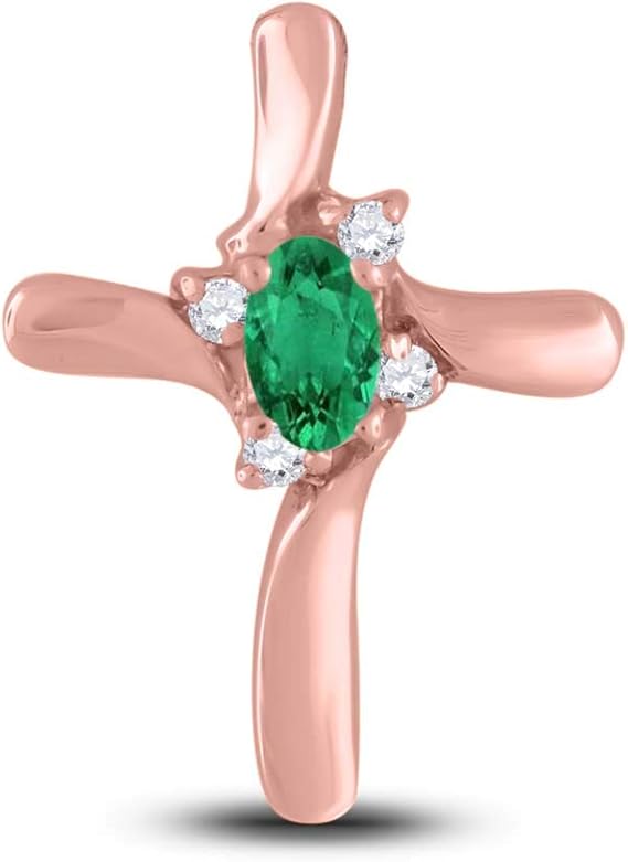Aone Jewelery 0.30 Carat 5x3 Oval Gemstone-Diamond Religious Cross Pendant For Woman Crafted In 10k Rose White And Yellow Gold With 18" Gold Plated Over 925 Sterling Silver Box Chain