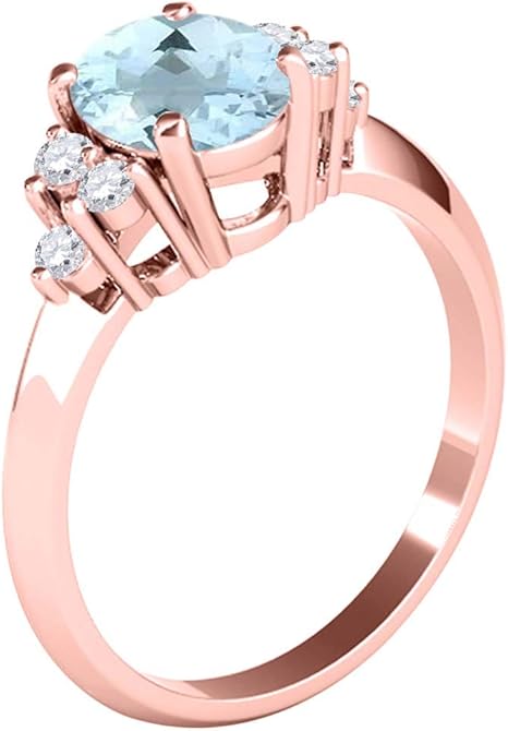 1.55 Carat Aquamarine & Diamond Gemstone Ring In 10K Solid Rose Gold, Best Valentinesday Gift