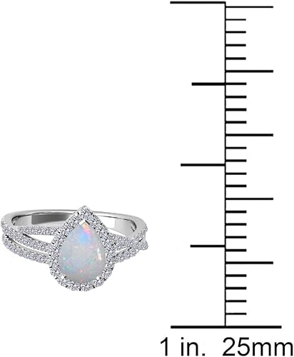 2.00 Carat Pear Shape Opal & Diamond Gemstone Ring In 10K White Solid Gold, Best Valentinesday Gift