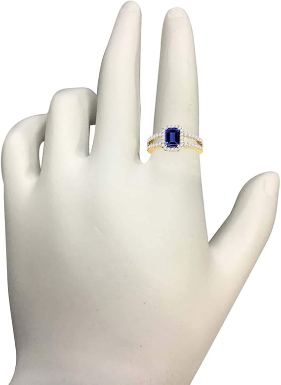 10k Gold (Rose, White And Yellow) Natural Diamond Ring for Women With 2 Cttw Emerald Cut Tanzanite And Diamonds, Best Valentinesday Gift