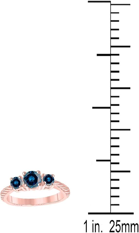 AoneJewelry 1.25 Carat Round Shape Blue Diamond Three Stone Engagement Ring (size 5-9) in 10K Solid Rose, White, Yellow Gold, Best Valentinesday Gift