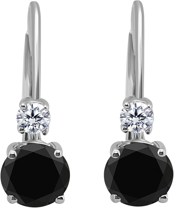 Black & White Diamond Leverback Earring for Women | 14K Rose, White & Yellow Gold 1.50 Carat 4 Stone Round Cut Prong Setting Genuine Diamond Wedding Jewelry Collection