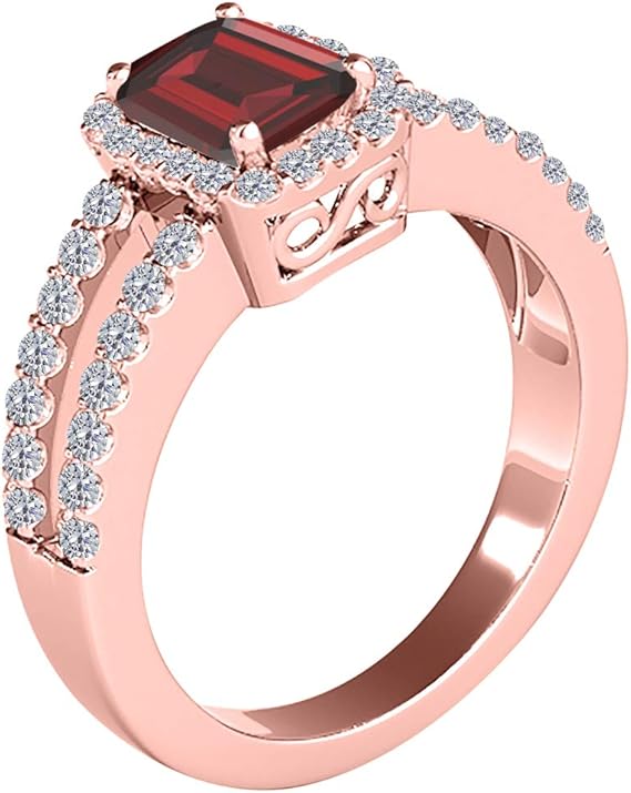 Gemstone and Diamond Ring for Women in 10k Solid Rose Gold With 2.00 Cttw (I-J, I1-I2) Natural Garnet And Diamonds, Best Valentinesday Gift