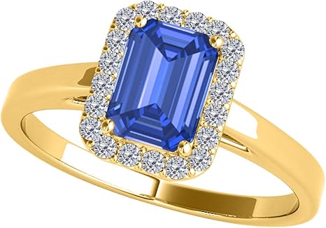 0.65 Cttw (I-J, I1-I2) Emerald Cut Natural Tanzanite And Diamond Cathederal Style Ring Crafted in 10k Yellow Gold, Best Valentinesday Gift