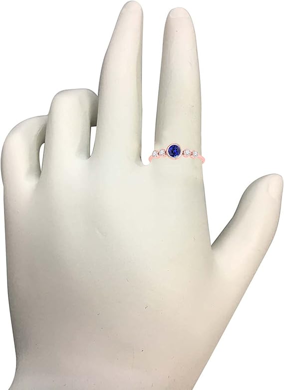 0.31 Cttw Natural Round Shape Tanzanite Gemstone And White Diamond Ring made in 14K Rose, White, Yellow Gold