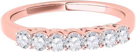 AoneJewelry 0.55 Carat Diamond (H-I/ I1-I2) Seven Stone Wedding Band In 10K Rose Solid Gold, Best Valentinesday Gift