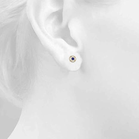 Gemstone Diamond Studs Earrings For Women 1.50 Carat 5MM Round Tanzanite With Natural Round White Diamond Studs Push Back Earrings For Ladies In 10K Solid Rose White Yellow Gold Best Jewelry Gift For Her By Aone Jewelry
