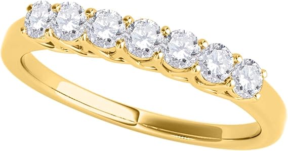 AoneJewelry 0.55 Carat Diamond (H-I/ I1-I2) Seven Stone Wedding Band In 10K Yellow Solid Gold, Best Valentinesday Gift