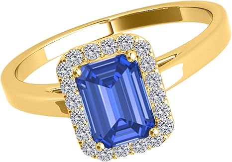 0.65 Cttw (I-J, I1-I2) Emerald Cut Natural Tanzanite And Diamond Cathederal Style Ring Crafted in 10k Yellow Gold, Best Valentinesday Gift