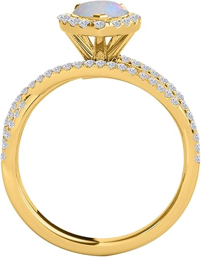 2.00 Carat Pear Shape Opal & Diamond Gemstone Ring In 10K Yellow Solid Gold, Best Valentinesday Gift