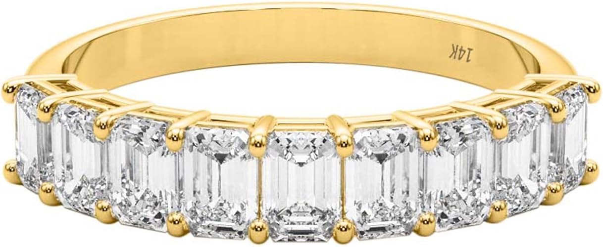 1.35 Carat Lab-Grown Emerald-cut Shape White Diamond Wedding/Engagement Band For Women/Girls In 14K Rose, Yellow & White Gold
