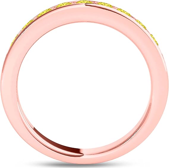 Yellow Diamond Engagement Wedding Band In 14K Rose, White & Yellow Gold Aonejewelry 0.55 Carat 11 Stone Round Cut Channel Setting Jewelry Collection