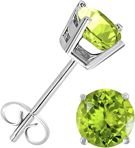 AoneJewelryRound Peridot Earrings for Women In 14k White Gold Prong-Setting Gemstone Wedding Jewelry Collection