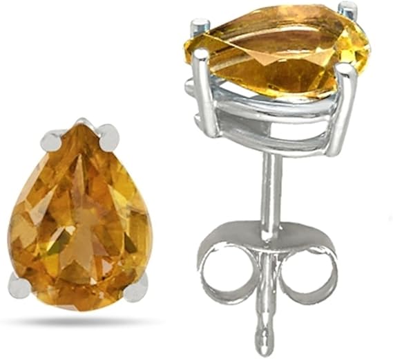 Pear Citrine Earrings in Sterling Silver (6x4 mm)