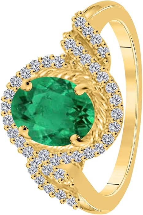 Aonejewelry 1.45 Ct. Halo Emerald And Diamond Ring In 10K Rose, White & Yellow Gold, Best Valentinesday Gift