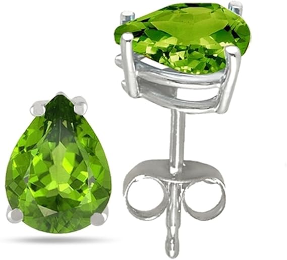 Pear Peridot Earrings in Sterling Silver (6x4 mm)