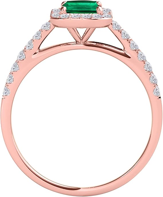 1.20 Cttw (I-J, I1-I2) Emerald Cut Emerald And Natural Diamond Ring For Women in 14K Rose, White, Yellow Gold Sold By Aone Jewelry, Best Valentinesday Gift