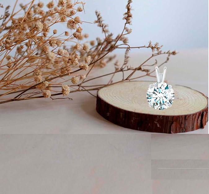 White Moissanite 14k Gold Solitaire Pendant with Gold Plated Silver Chain