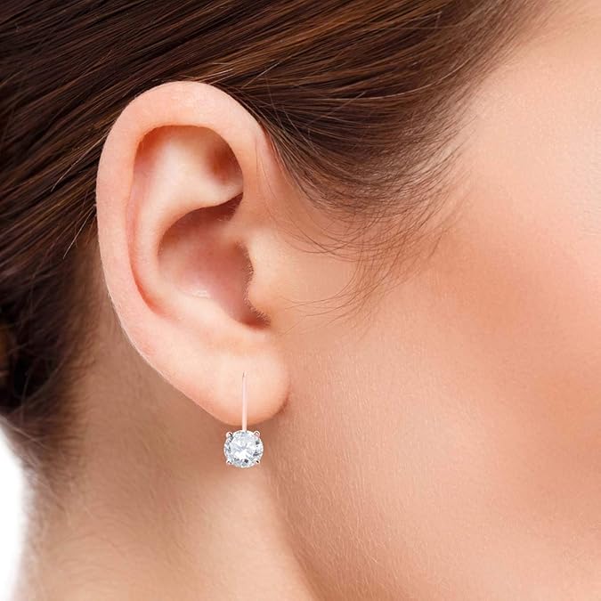 1.75 Carats Round White Diamond Leverback Earrings for Women in 14K White Yellow Rose Gold Prong-Setting