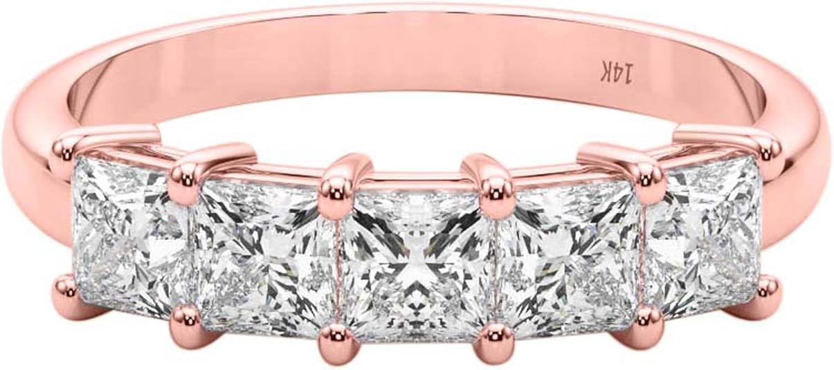 2.00 Carat Lab-Grown Princess-cut White Diamond Wedding/Engagement Band For Women/Girls In 14K Rose, Yellow & White Gold