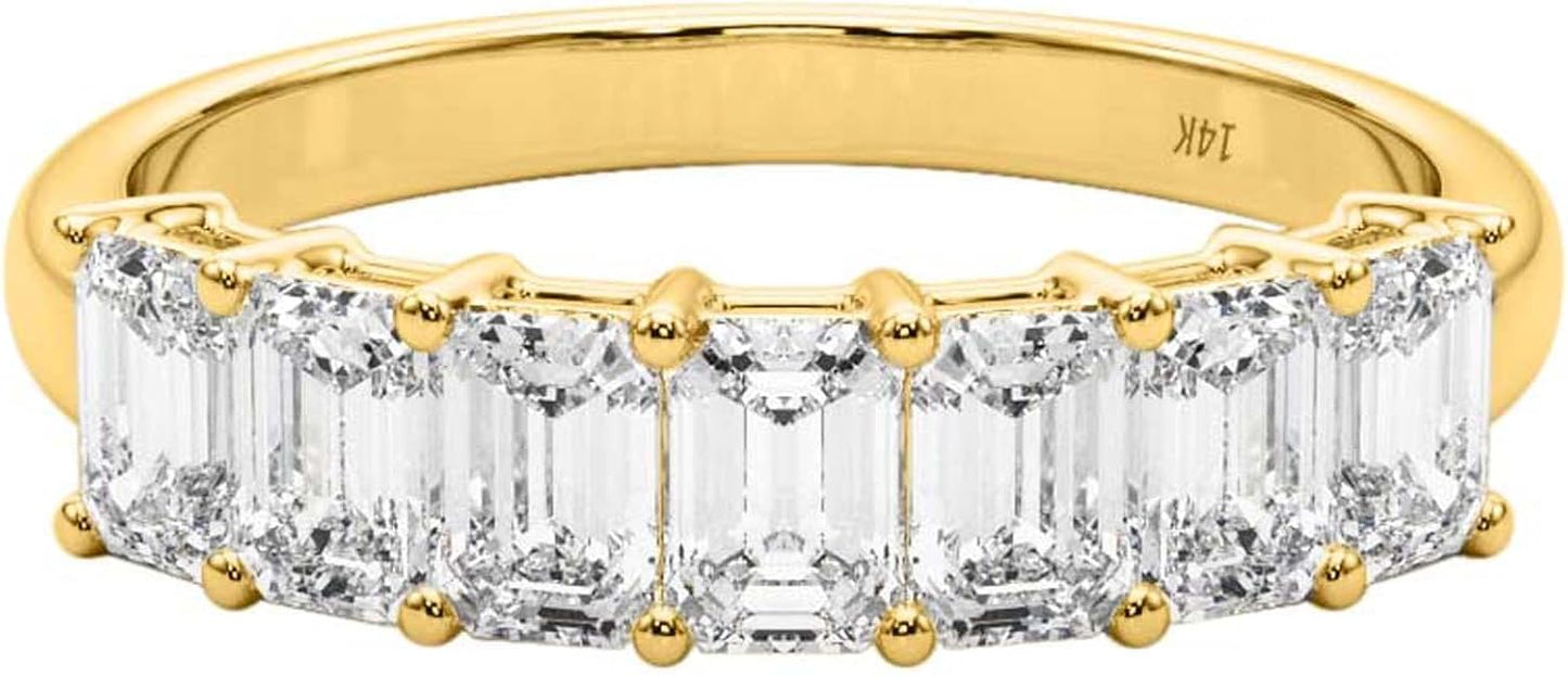 1.75 Carat Lab-Grown Emerald-cut Shape White Diamond Wedding/Engagement Band For Women/Girls In 14K Rose, Yellow & White Gold