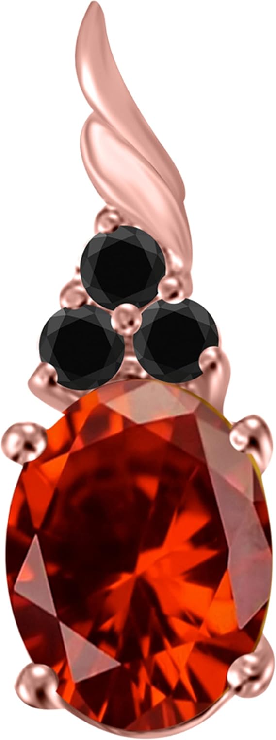 Garnet & Black Diamond Pendant Necklace for Women | 14k Rose, White & Yellow Gold 1.36 carat 4 Stone Oval Shape Prong Setting 18" Silver Box Chain Necklace Wedding Jewelry Collection