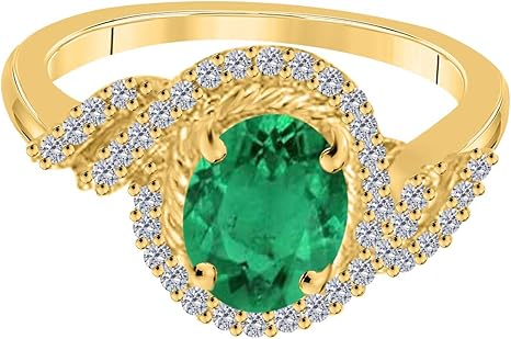 Aonejewelry 1.45 Ct. Halo Emerald And Diamond Ring In 10K Rose, White & Yellow Gold, Best Valentinesday Gift