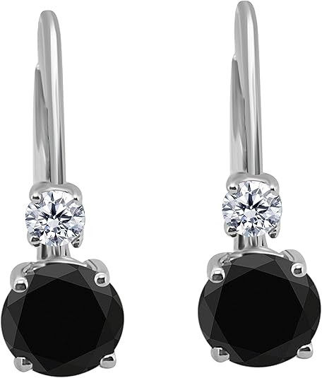 1.00 Carats Elegant leverback 2 Centre Black Diamonds & 2 White Diamonds Earrings for Women crafted in 14k Rose, White & Yellow Gold Prong-Setting Gemstone Wedding Jewelry Collection