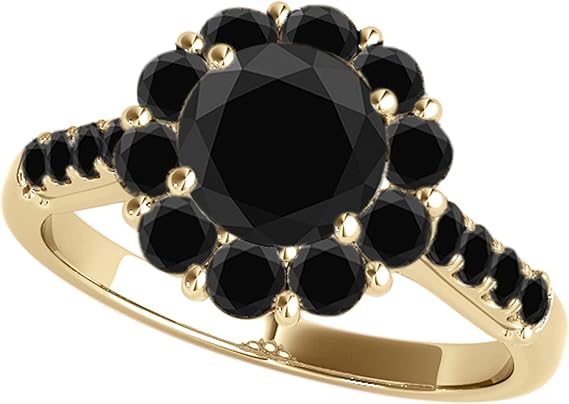 Diamond Engagement Ring For Women 1 Carat Round Cut Black Diamond Prong Setting 23 Stones Engagement Aniversary Ring In 10K Solid Rose, White & Yellow Gold By AoneJewelry Collection