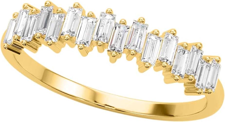 1.0 Carat Lab-Grown Emerald-Cut Shape White Diamond Wedding/Engagement Band For Women/Girls In 14K Rose, Yellow & White Gold