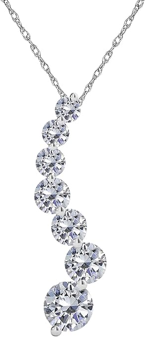 1.00 Carat Lab-Grown Round White Diamond Journey Pendant Necklace For Women In 14K Rose, Yellow and White Gold with Gold Plated 925 Sterling Silver 18" Box Chain