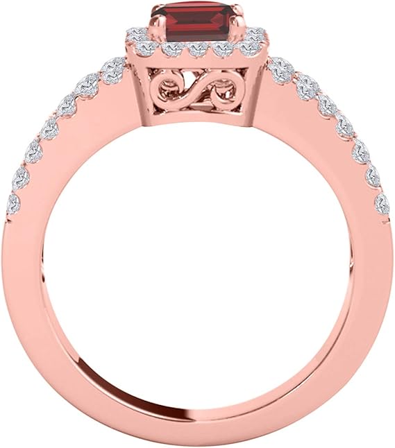 Gemstone and Diamond Ring for Women in 10k Solid Rose Gold With 2.00 Cttw (I-J, I1-I2) Natural Garnet And Diamonds, Best Valentinesday Gift