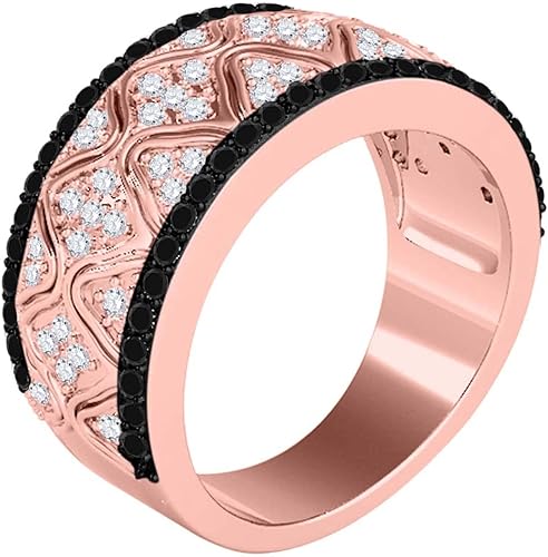 Diamond Wedding Band For Women 0.55 Carat Brilliant Round Natural White & Black Diamond Engagement Aniversary Ring Band In 10K Solid Rose Yellow White Gold | Aone Jewelry Collection