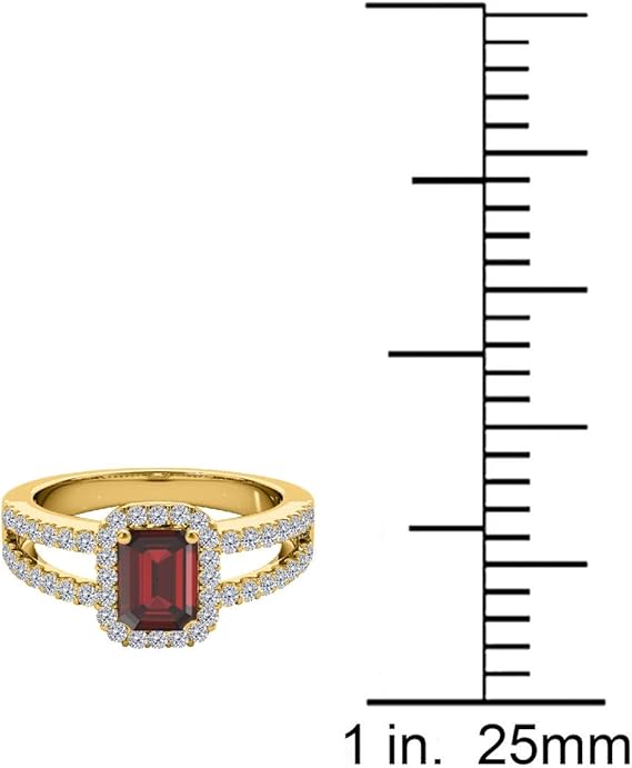 2 Carat Gemstone Prong Set Ring in 10k Gold (Rose, White, Yellow) With Emerald Cut Garnet And Diamonds, Best Valentinesday Gift