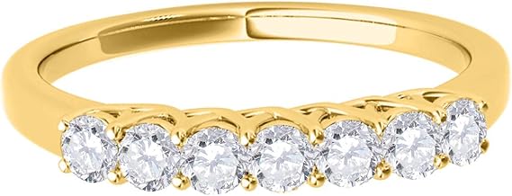 AoneJewelry 0.55 Carat Diamond (H-I/ I1-I2) Seven Stone Wedding Band In 10K Yellow Solid Gold, Best Valentinesday Gift