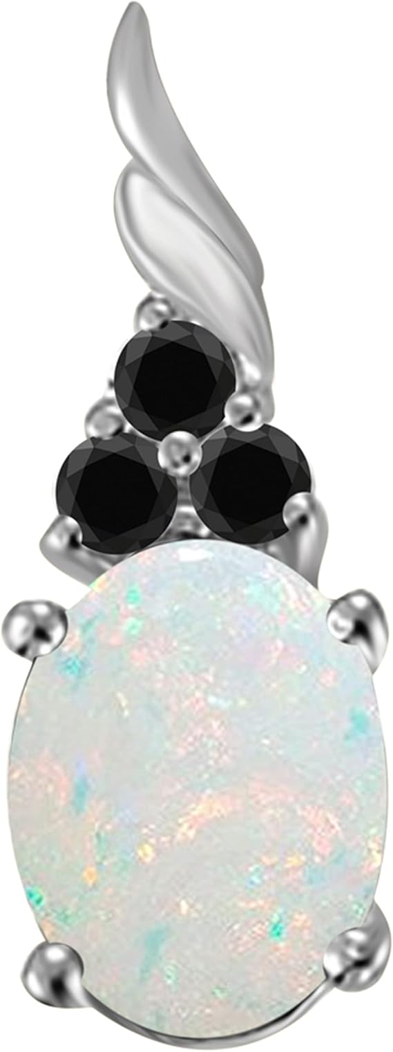 Opal & Black Diamond Pendant Necklace for Women | 14k Rose, White & Yellow Gold 1.36 carat 4 Stone Oval Shape Prong Setting 18" Silver Box Chain Necklace Wedding Jewelry Collection
