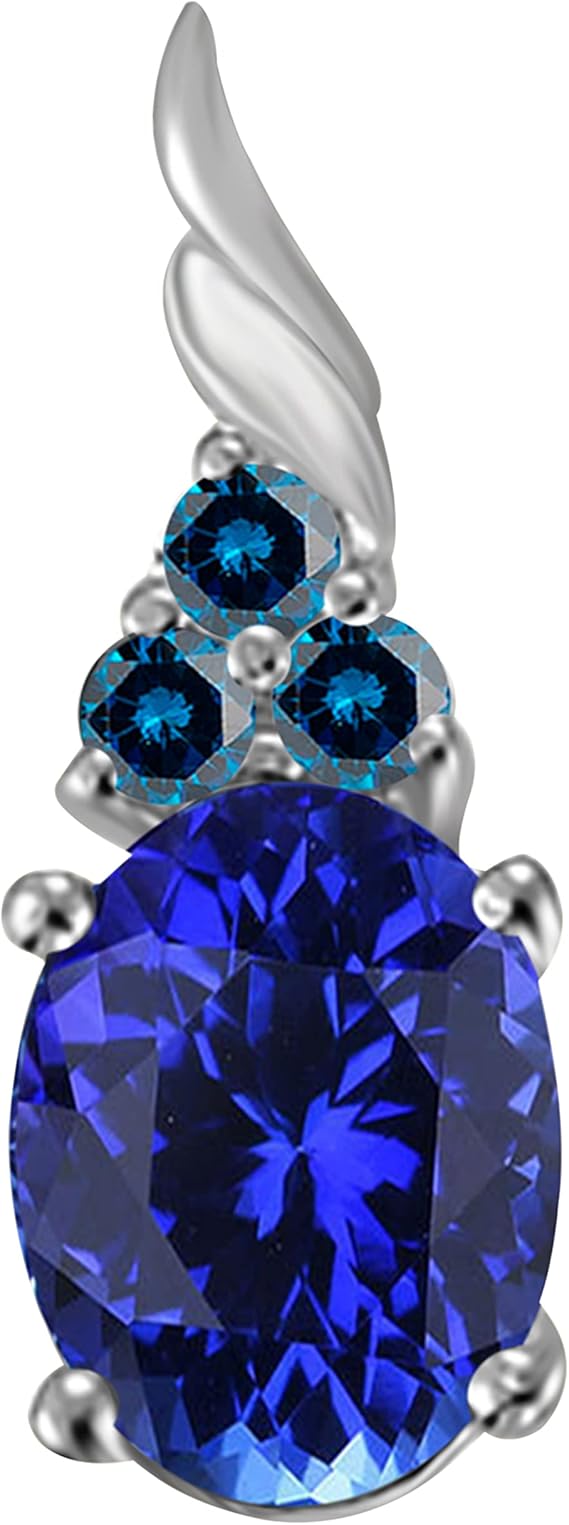 Tanzanite & Blue Diamond Pendant Necklace for Women | 14k Rose, White & Yellow Gold 1.36 carat 4 Stone Oval Shape Prong Setting 18" Silver Box Chain Necklace Wedding Jewelry Collection