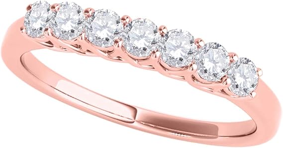 AoneJewelry 0.55 Carat Diamond (H-I/ I1-I2) Seven Stone Wedding Band In 10K Rose Solid Gold, Best Valentinesday Gift