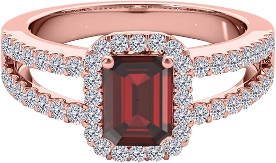 Gemstone and Diamond Ring for Women in 10k Solid Rose Gold With 2.00 Cttw (I-J, I1-I2) Natural Garnet And Diamonds, Best Valentinesday Gift