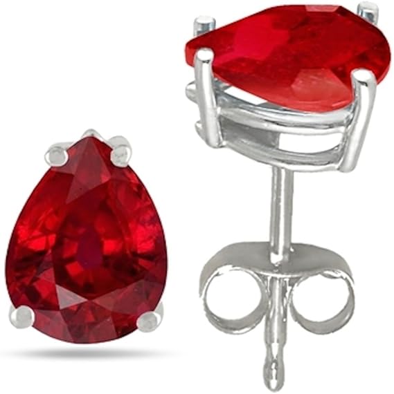Pear Ruby Earrings in Sterling Silver (6x4 mm)