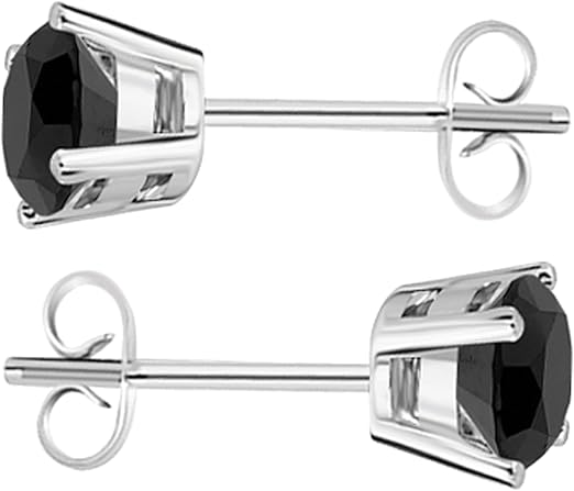 AoneJewelry0.20 CaratsW Round Black Diamond Solitaire Stud Earrings for Women In 14K White Gold Prong-Setting Gemstone Wedding Jewelry Collection