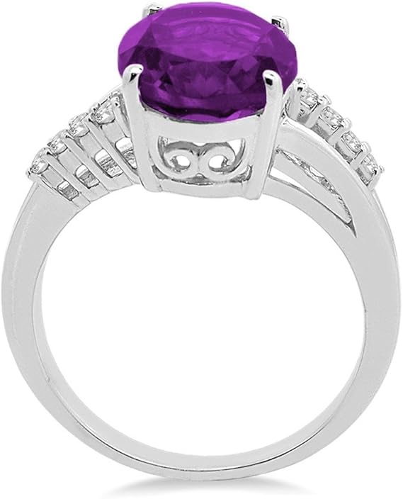 AoneJewelry Oval Shaped Amethyst and Diamond Ring in 10K Gold