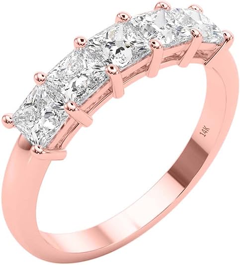 2.00 Carat Lab-Grown Princess-cut White Diamond Wedding/Engagement Band For Women/Girls In 14K Rose, Yellow & White Gold