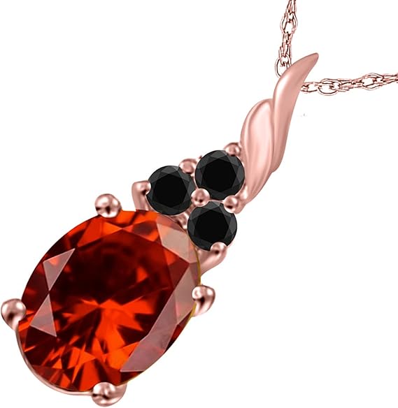 Garnet & Black Diamond Pendant Necklace for Women | 14k Rose, White & Yellow Gold 1.36 carat 4 Stone Oval Shape Prong Setting 18" Silver Box Chain Necklace Wedding Jewelry Collection
