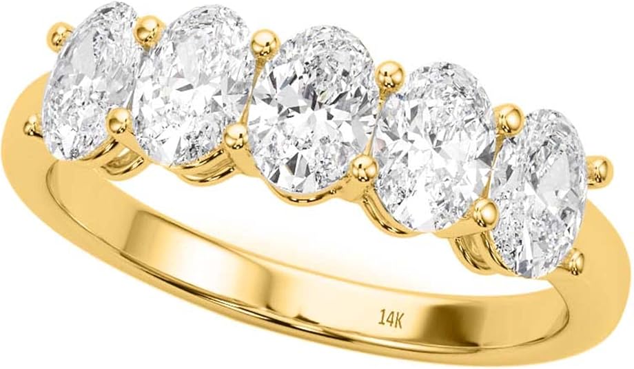 1.00 Carat Lab-Grown Oval Shape White Diamond Wedding/Engagement Band For Women/Girls In 14K Rose, Yellow & White Gold