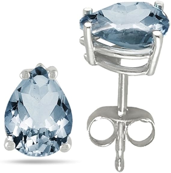 Pear Aquamarine Earrings in Sterling Silver (6x4 mm)