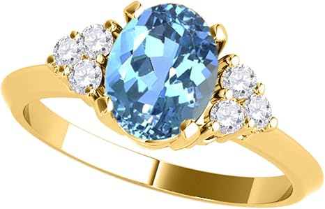 1.55 Carat Blue Topaz & Diamond 10K Yellow Gold Gemstone Ring For Women's, Best Valentinesday Gift