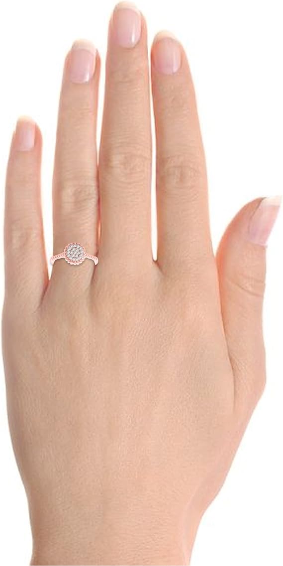 Diamond Engagement Ring For Women 0.20 Carat Round Shape White Diamond Prong Setting 20 Stones Engagement Aniversary Ring In 10K Solid Rose, White & Yellow Gold By AoneJewelry Collection